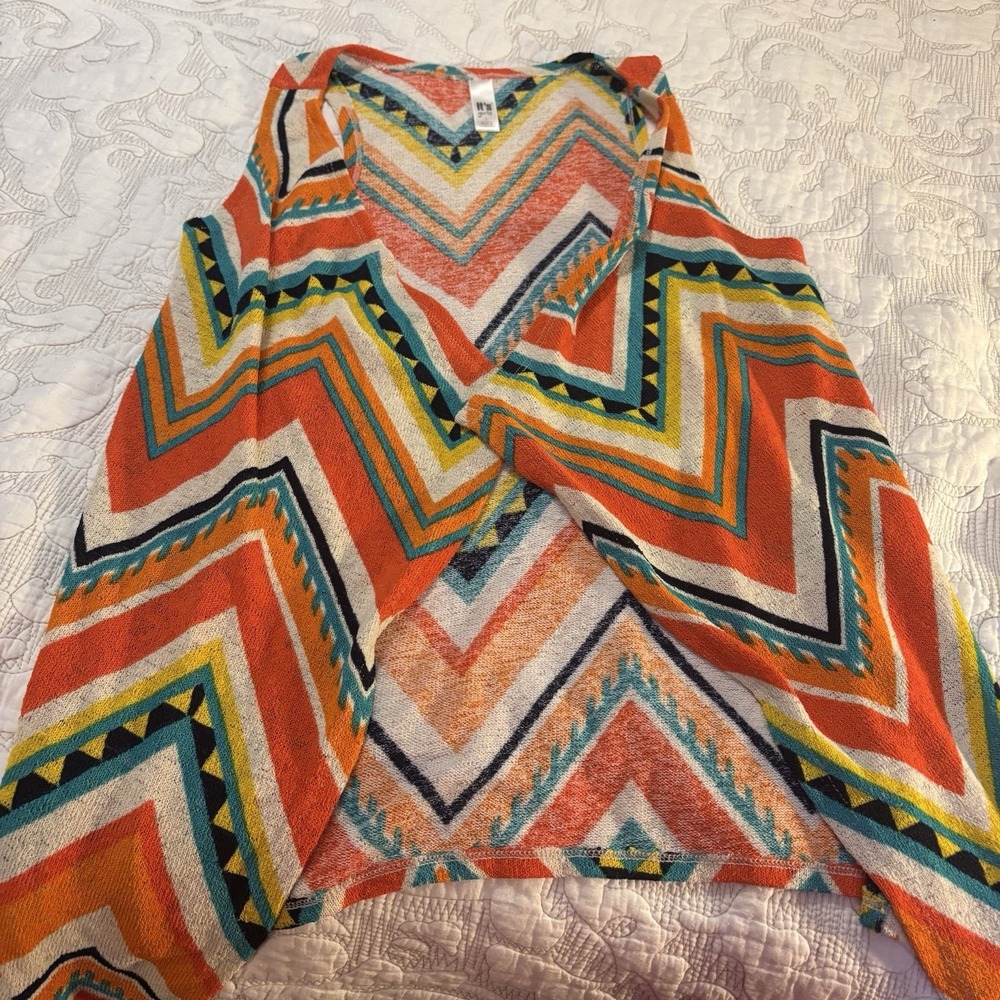 It's Girls  Multicolor Sleeveless Vest‎ Cardigan, Girl Size Large Chevron Boho